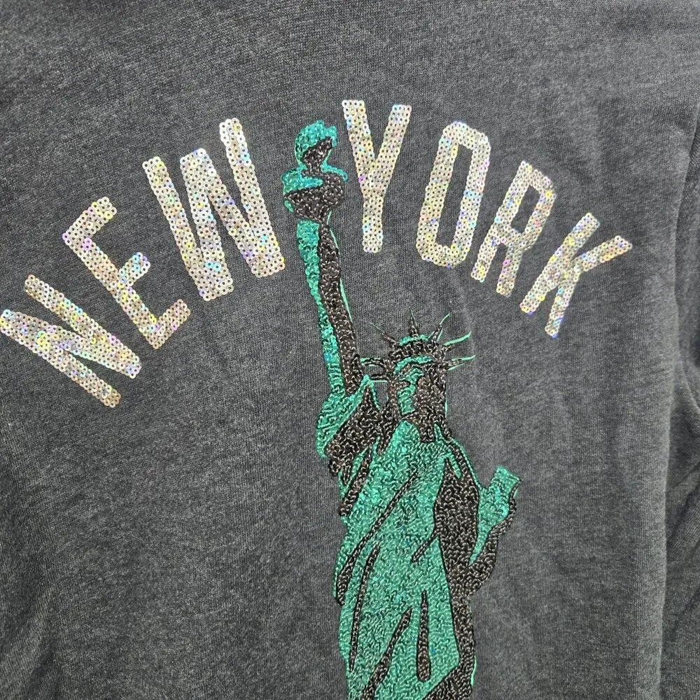 VS PINK Y2K Hoodie New York Bling Sequin XS Statue Of Liberty Zip Up Sweatshirt